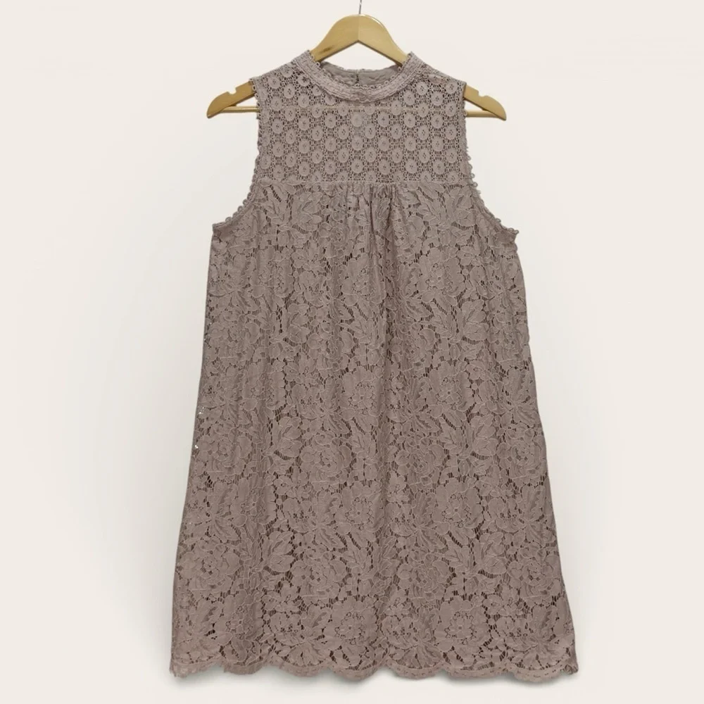 Xhilaration Lace Sleeveless Dress XL Taupe Blush Floral Crochet Mock Neck Boho